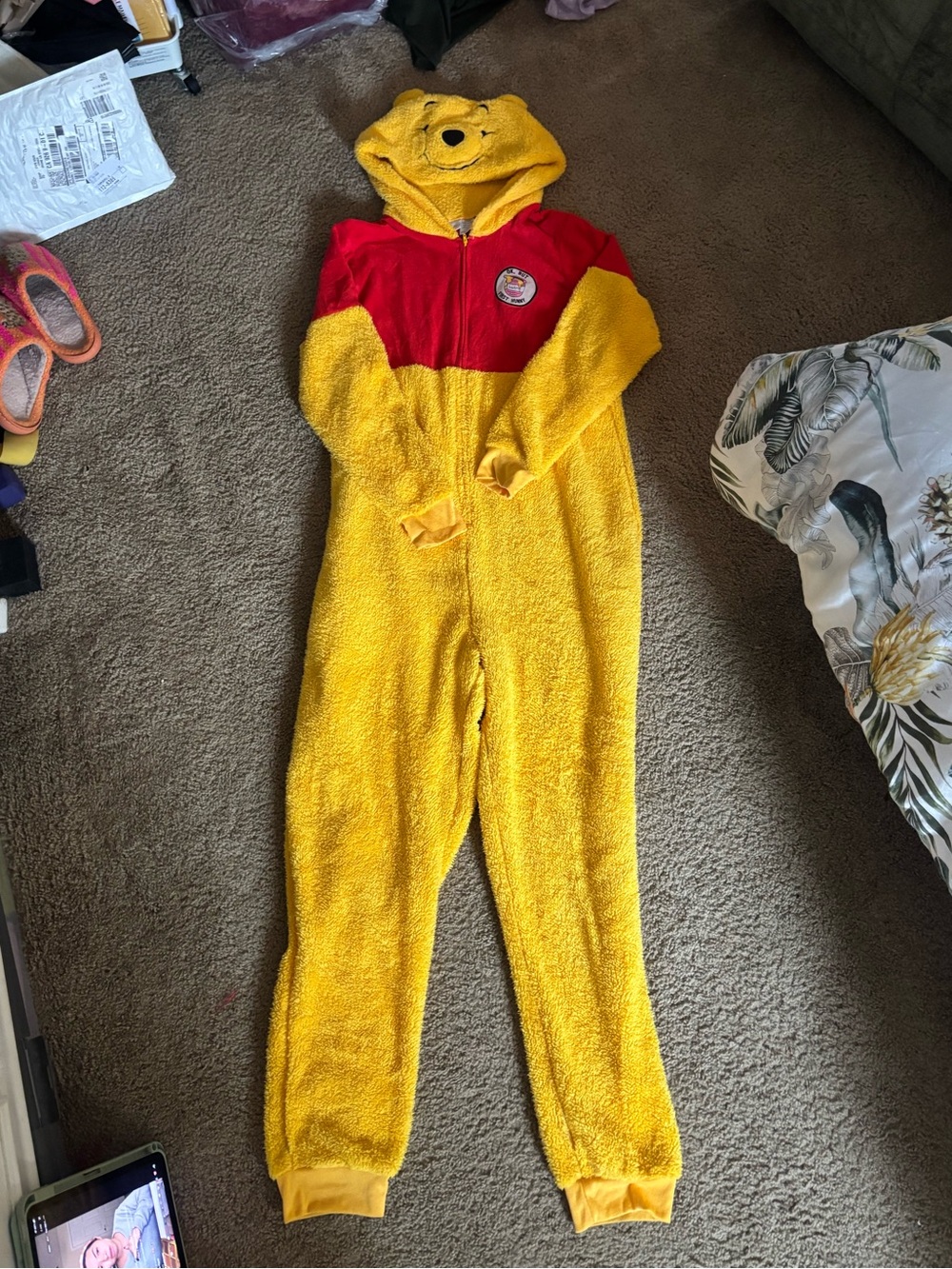 Disney Yellow and Red Winnie the Pooh Fleece One-Piece